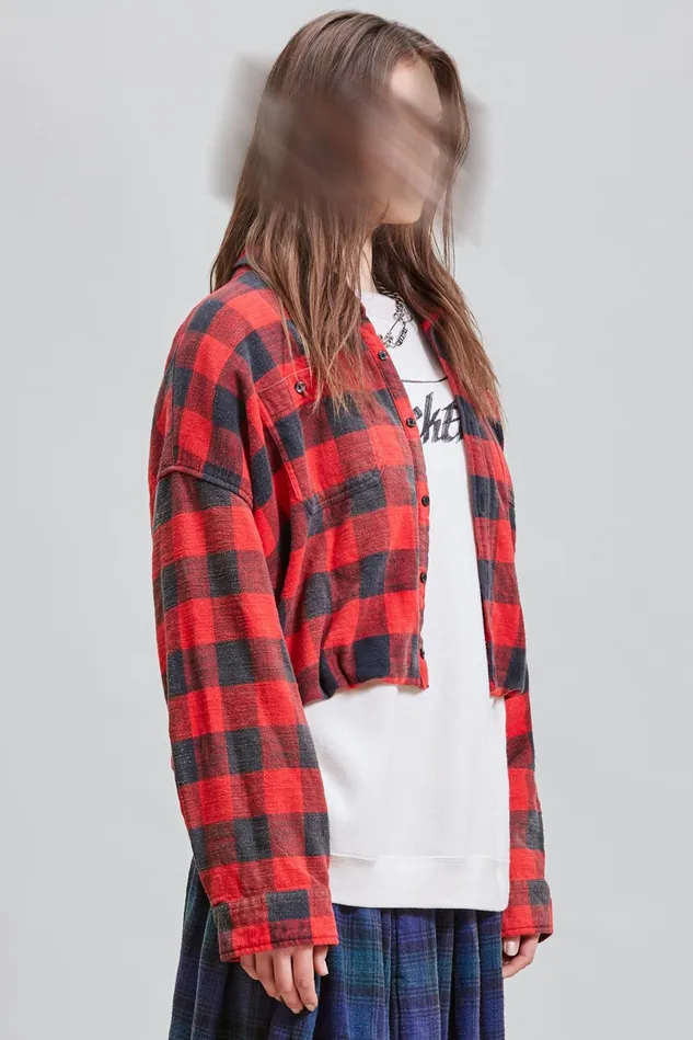 R13 Tops Women Gathered Hem Work Shirt 8211 Red Buffalo Plaid