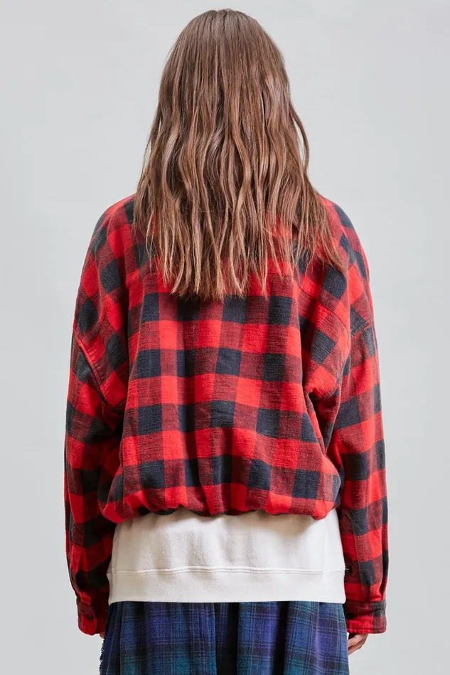 R13 Tops Women Gathered Hem Work Shirt 8211 Red Buffalo Plaid