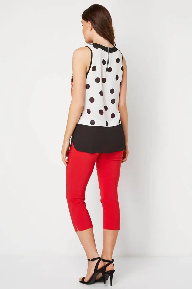 Red Contrast Layer Spot Floral Top Women Roman Tops