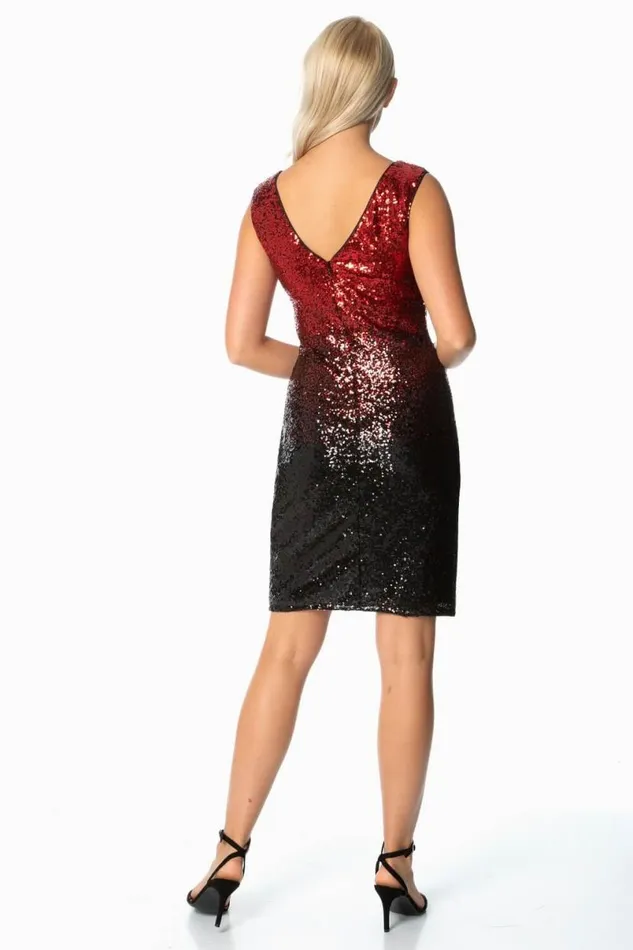 Red Ombre Sequin Embellished Mini Dress Women Roman Dresses