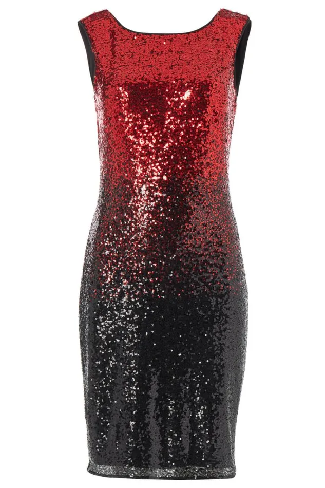Red Ombre Sequin Embellished Mini Dress Women Roman Dresses