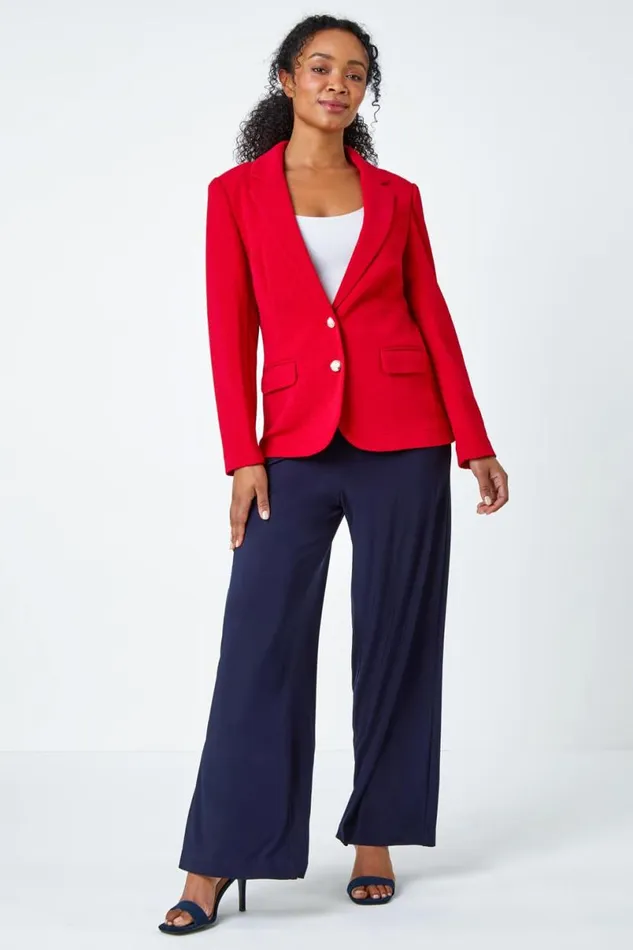 Red Petite Textured Stretch Blazer Women Roman Jackets