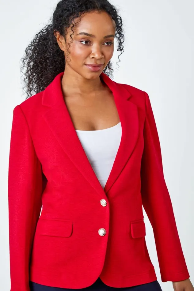 Red Petite Textured Stretch Blazer Women Roman Jackets