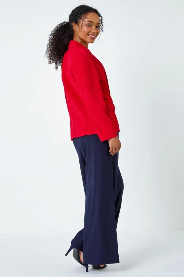 Red Petite Textured Stretch Blazer Women Roman Jackets