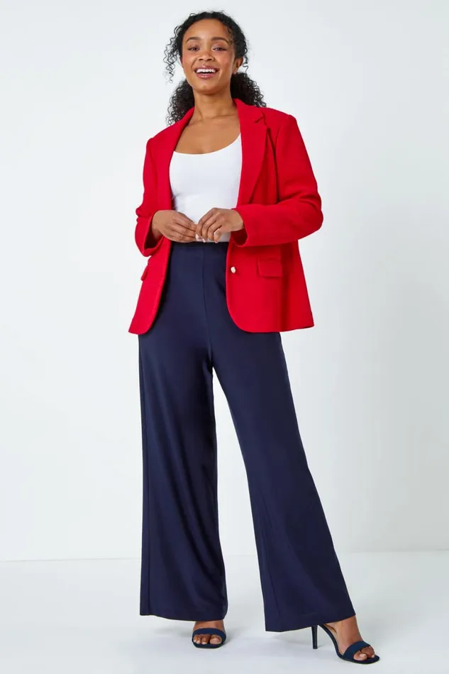 Red Petite Textured Stretch Blazer Women Roman Jackets