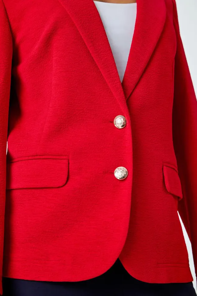 Red Petite Textured Stretch Blazer Women Roman Jackets