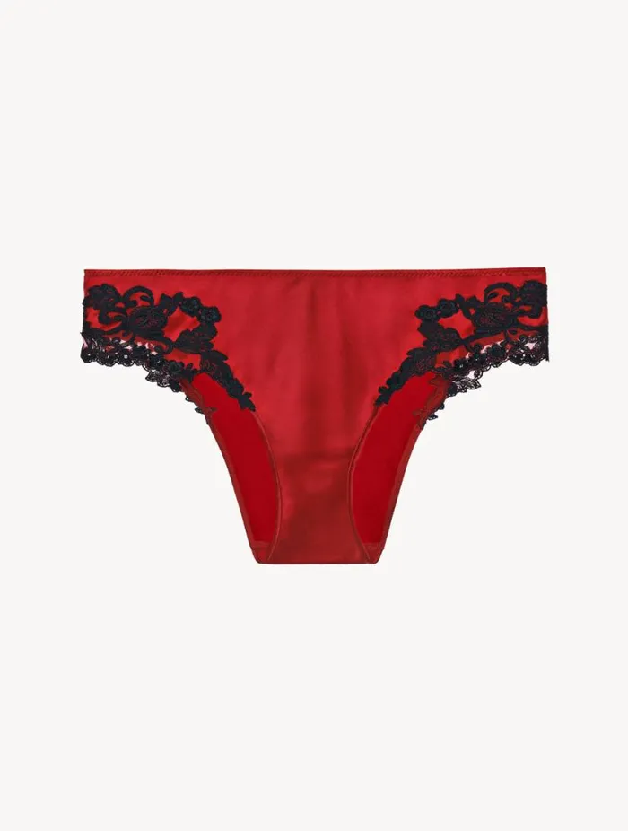 Red Silk Medium Briefs With Frastaglio Lingerie La Perla Brazilian
