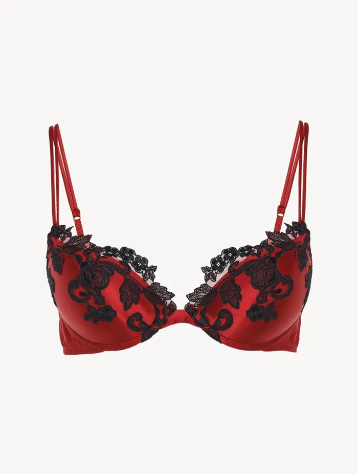 Red Silk Pushup Bra With Frastaglio Lingerie La Perla Padded