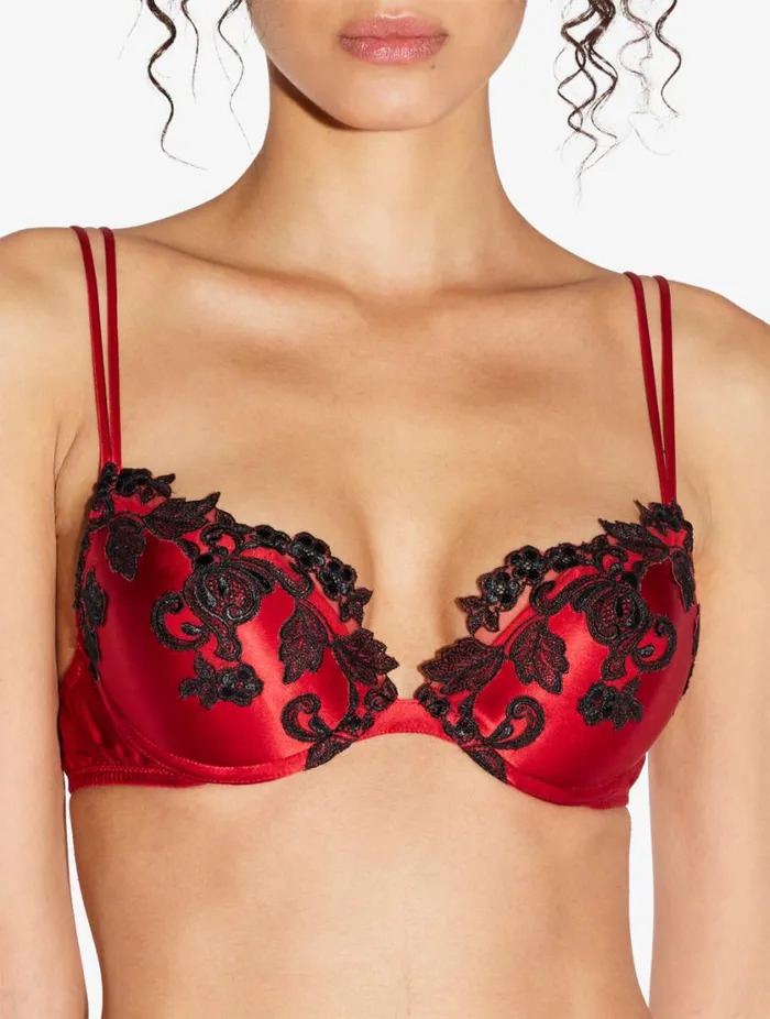 Red Silk Pushup Bra With Frastaglio Lingerie La Perla Padded