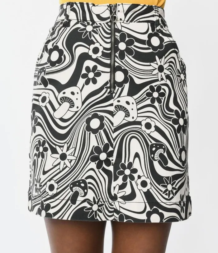 Retrolicious Black and White Groovy Penny Mini Skirt ClothingPlus Unique Vintage Skirts