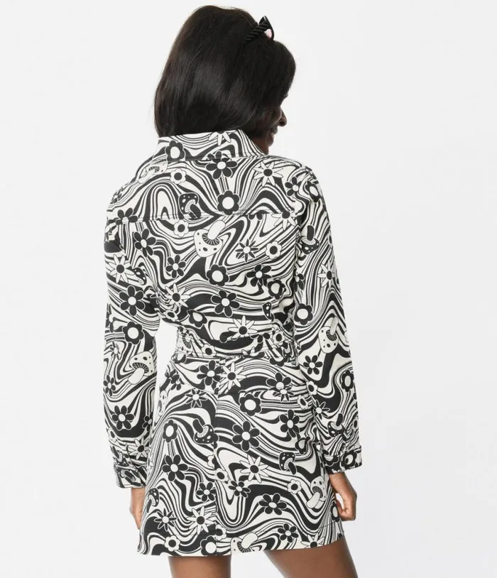 Retrolicious Black and White Groovy Penny Mini Skirt ClothingPlus Unique Vintage Skirts