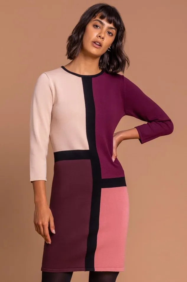 Rose Longline Colourblock Print Jumper Dress Women Roman Dresses