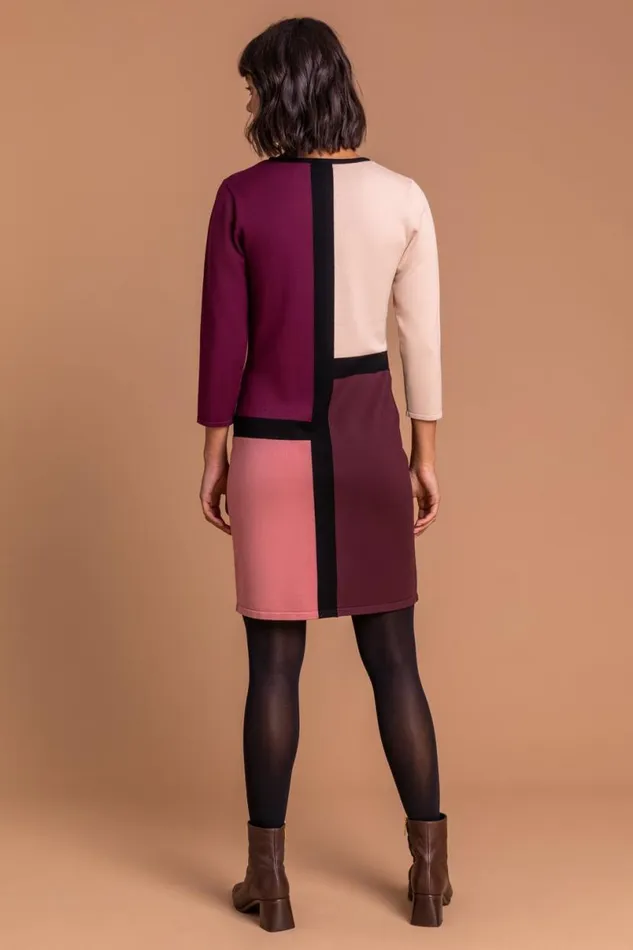 Rose Longline Colourblock Print Jumper Dress Women Roman Dresses