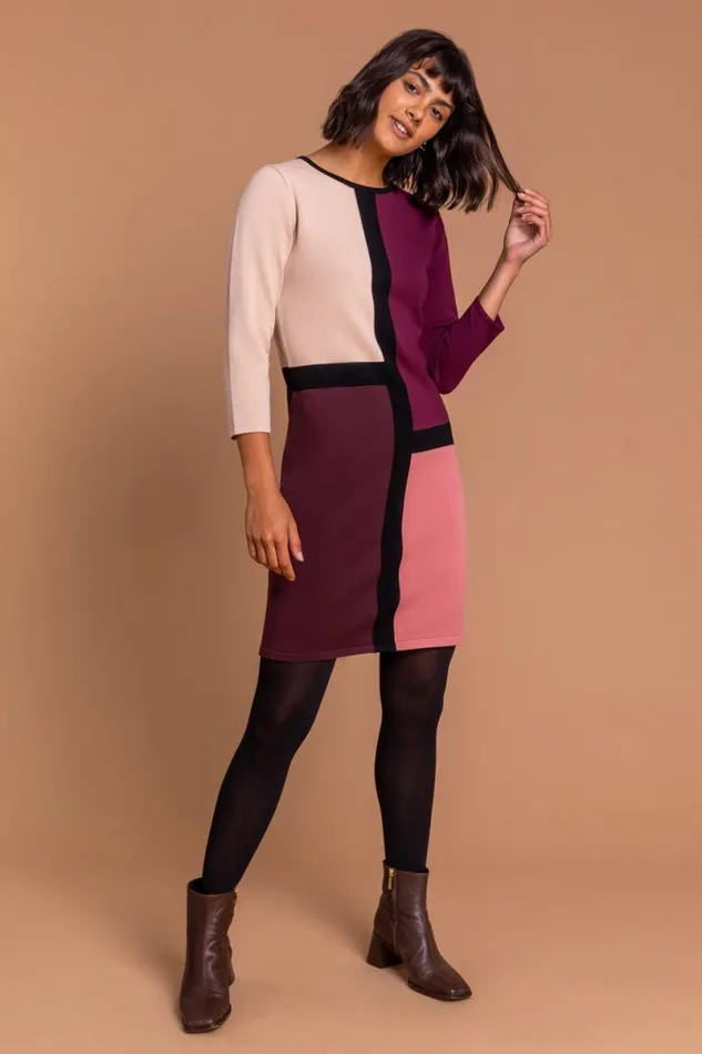 Rose Longline Colourblock Print Jumper Dress Women Roman Dresses