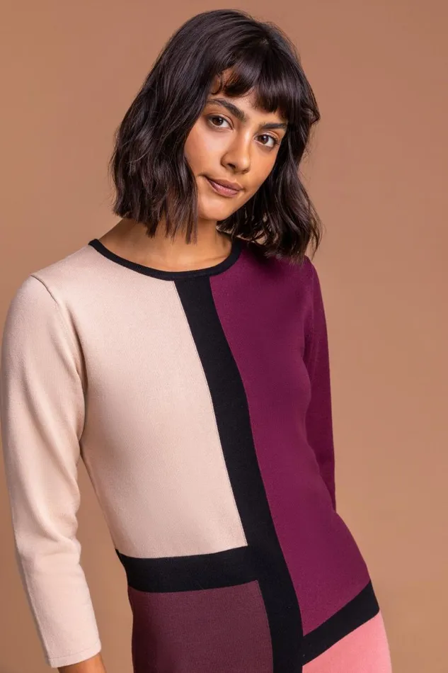 Rose Longline Colourblock Print Jumper Dress Women Roman Dresses