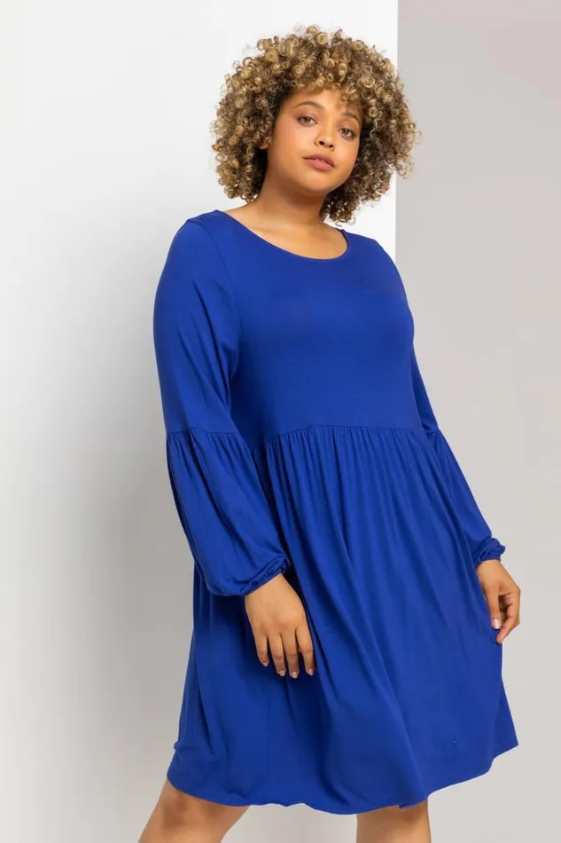 Royal Blue Curve Plain Tunic Dress Women Roman Dresses