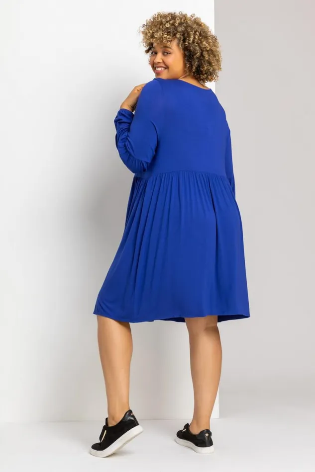 Royal Blue Curve Plain Tunic Dress Women Roman Dresses