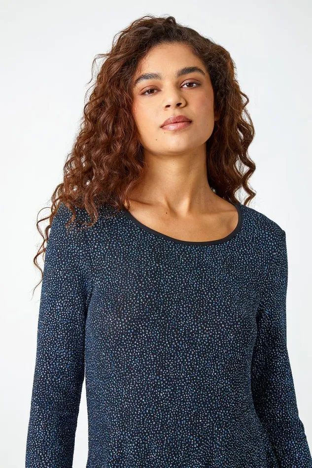 Royal Blue Glitter Hanky Hem Tunic Stretch Top Women Roman Tops