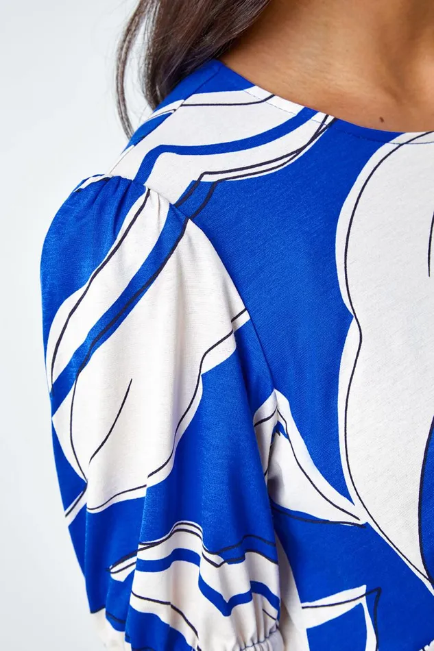 Royal Blue Petite Leaf Stretch Midi Dress Women Roman Dresses