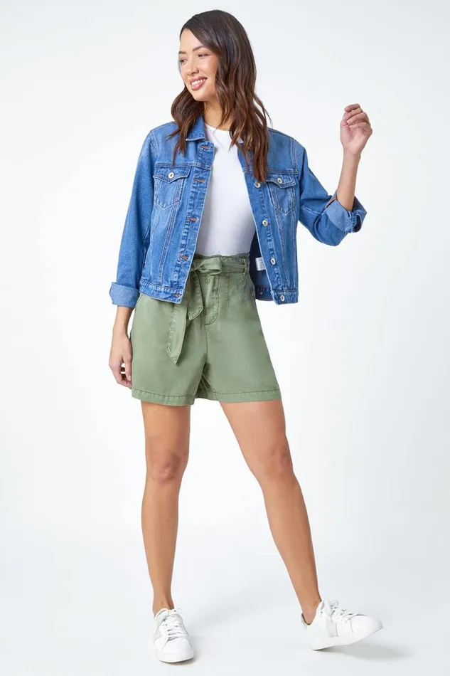 Sage Relaxed Elastic Tie Waist Pocket Shorts Women Roman Trousers