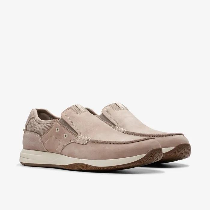 Sailview Step Light Grey Nubuck Men Clarks Loafers and Slip Ons