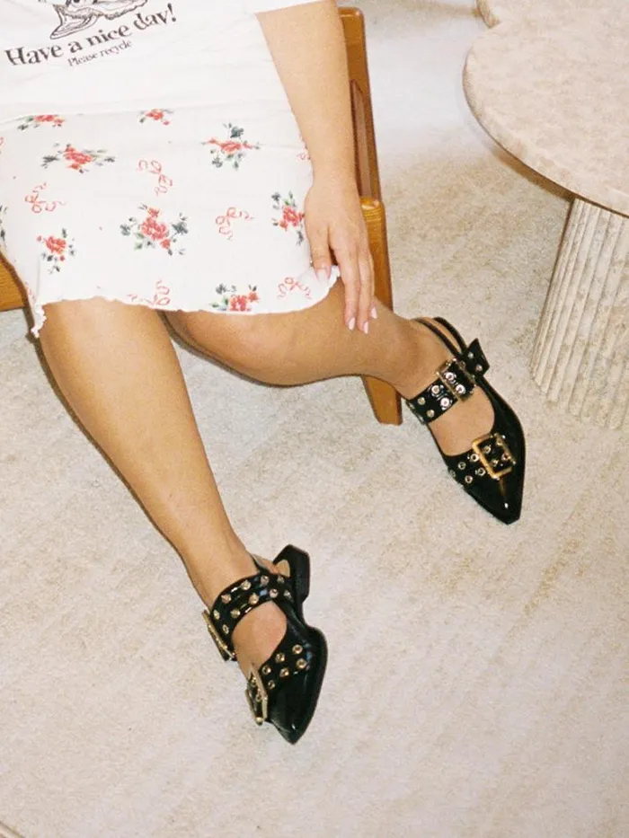 Sandals Shop Lisa Says Gah Chunky Buckle Ballerina Naplack