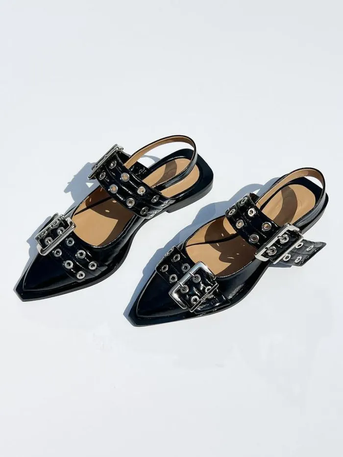 Sandals Shop Lisa Says Gah Chunky Buckle Ballerina Naplack