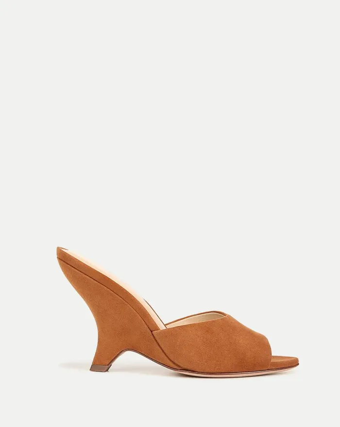 Sandals Shop Veronica Beard Mila Suede Sculpted Wedge Slide Sandal Caramel