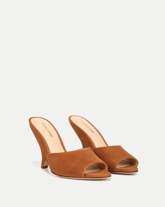 Sandals Shop Veronica Beard Mila Suede Sculpted Wedge Slide Sandal Caramel