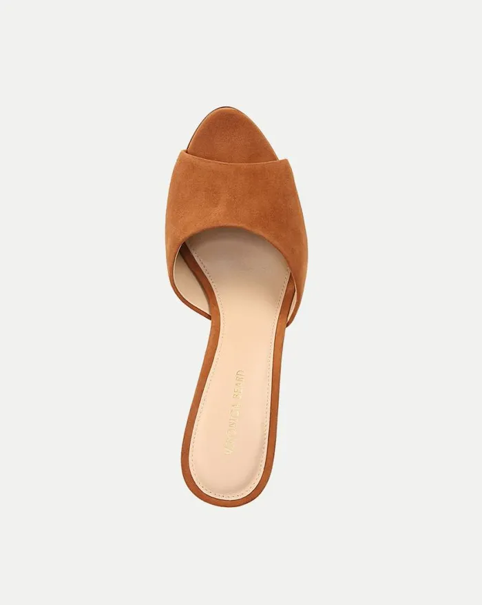 Sandals Shop Veronica Beard Mila Suede Sculpted Wedge Slide Sandal Caramel