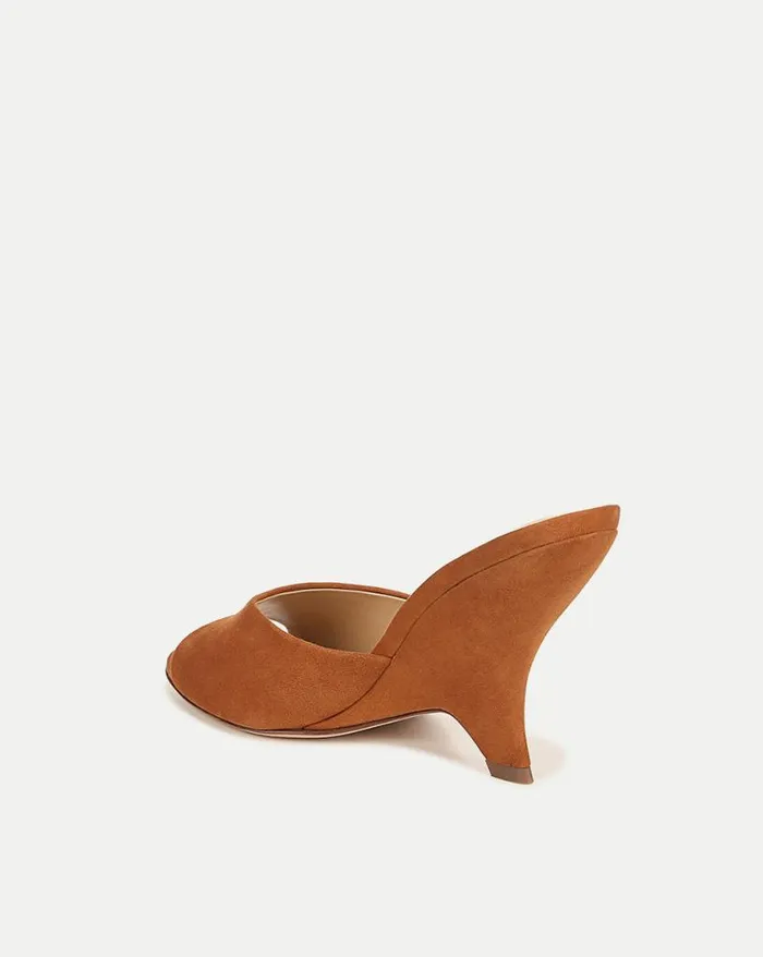 Sandals Shop Veronica Beard Mila Suede Sculpted Wedge Slide Sandal Caramel