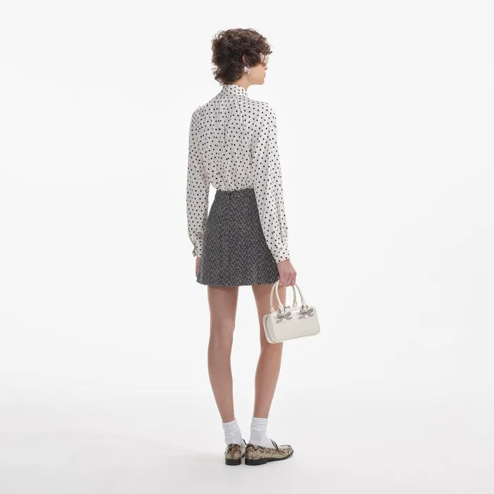 Self Portrait Bottoms Black Herringbone Mini Skirt 8211 Women