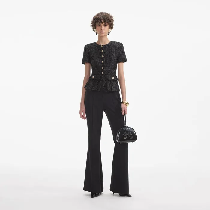 Self Portrait Bottoms Black Tinsel Boucle Jumpsuit 8211 Women