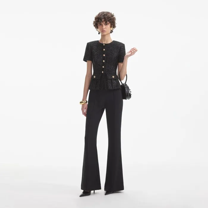 Self Portrait Bottoms Black Tinsel Boucle Jumpsuit 8211 Women