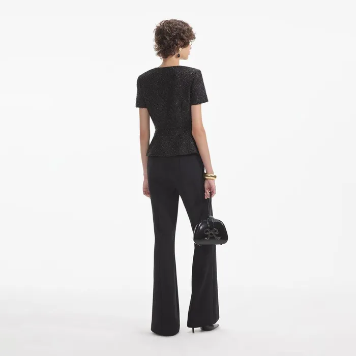 Self Portrait Bottoms Black Tinsel Boucle Jumpsuit 8211 Women