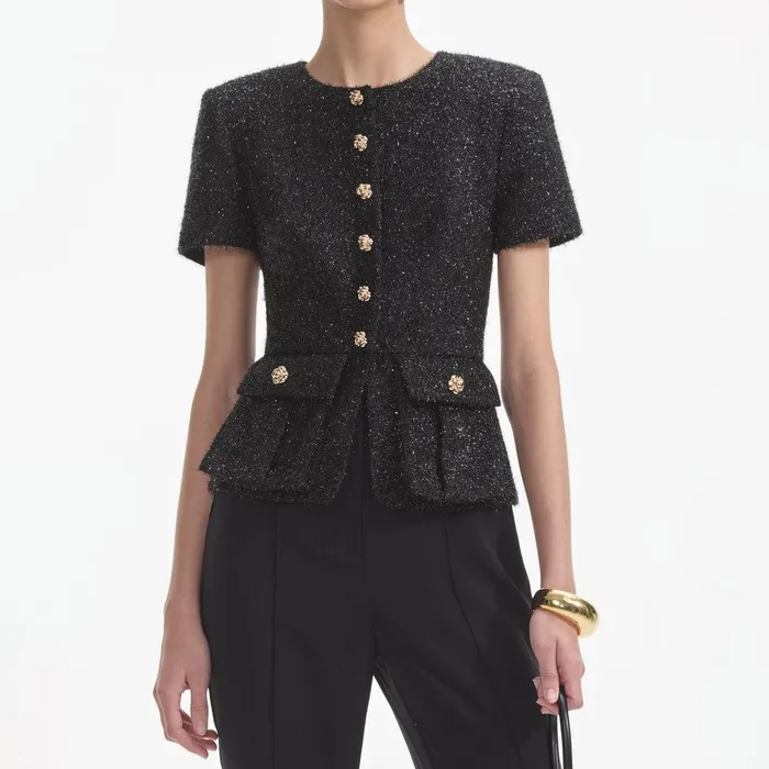 Self Portrait Bottoms Black Tinsel Boucle Jumpsuit 8211 Women