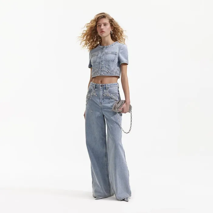 Self Portrait Denim Blue Embellished Denim Top 8211 Women