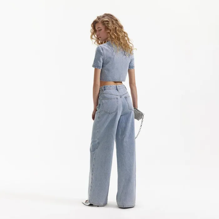 Self Portrait Denim Blue Embellished Denim Top 8211 Women