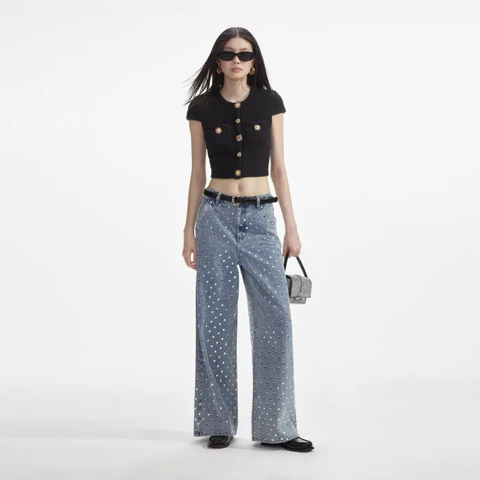 Self Portrait Denim Square Rhinestone Denim Jeans 8211 Women