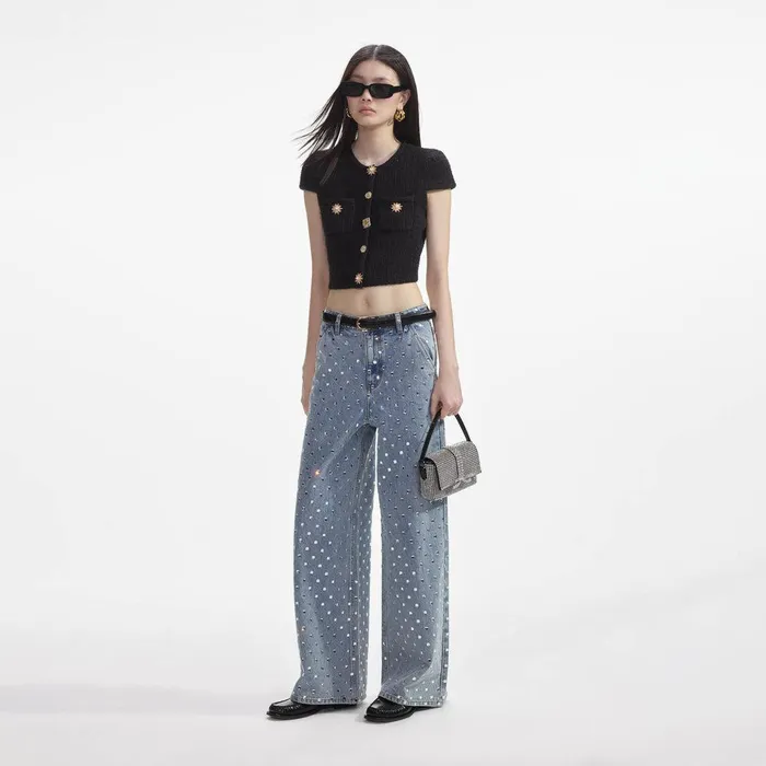 Self Portrait Denim Square Rhinestone Denim Jeans 8211 Women