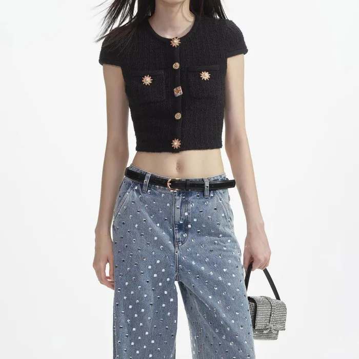 Self Portrait Denim Square Rhinestone Denim Jeans 8211 Women