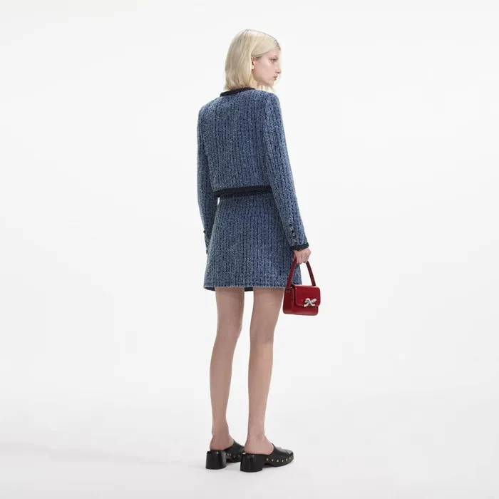 Self Portrait Denim Textured Denim Mini Skirt 8211 Women