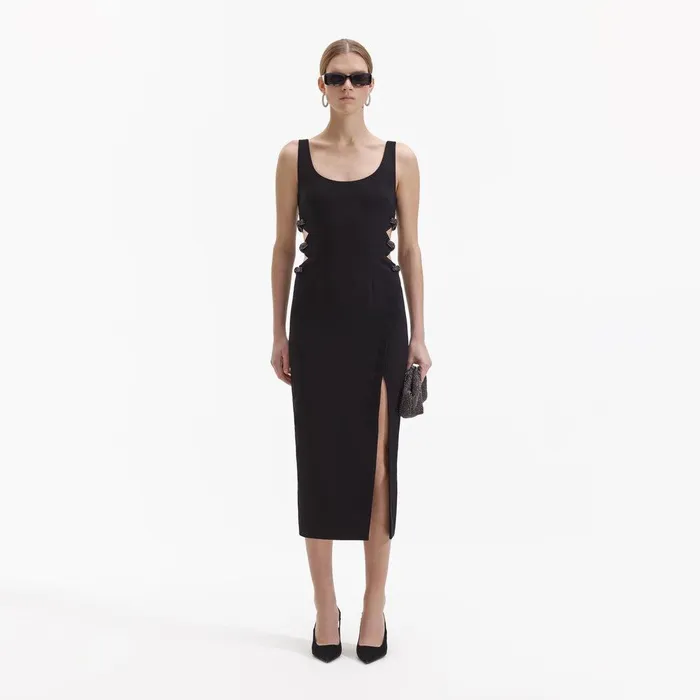 Self Portrait Dresses Black Crepe Bow Midi Dress 8211 Women