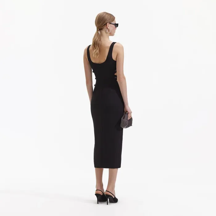 Self Portrait Dresses Black Crepe Bow Midi Dress 8211 Women