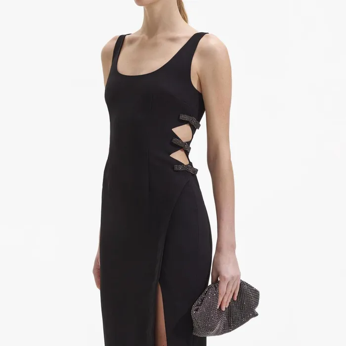 Self Portrait Dresses Black Crepe Bow Midi Dress 8211 Women