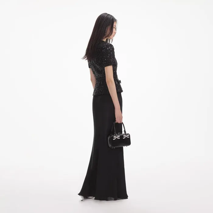 Self Portrait Dresses Black Sequin Boucle Maxi Dress 8211 Women