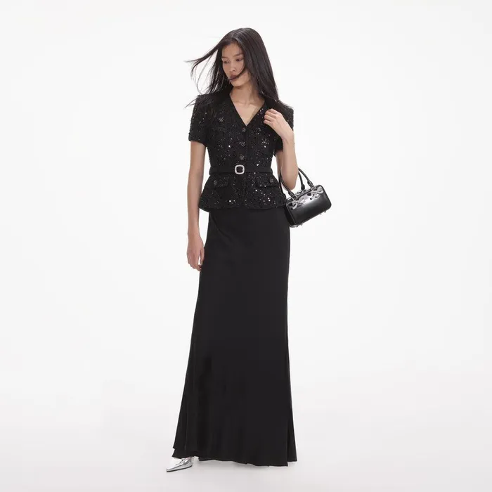 Self Portrait Dresses Black Sequin Boucle Maxi Dress 8211 Women