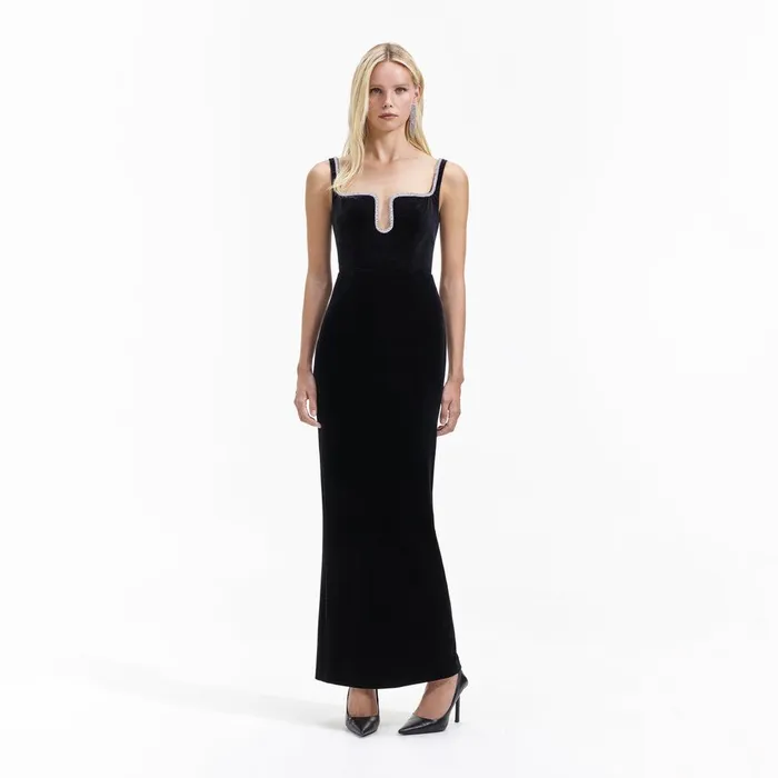 Self Portrait Dresses Black Velvet Maxi Dress 8211 Women