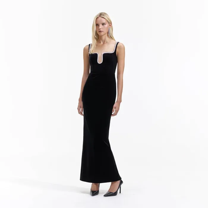 Self Portrait Dresses Black Velvet Maxi Dress 8211 Women