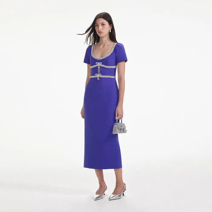 Self Portrait Dresses Blue Diamante Bow Trim Midi Dress 8211 Women